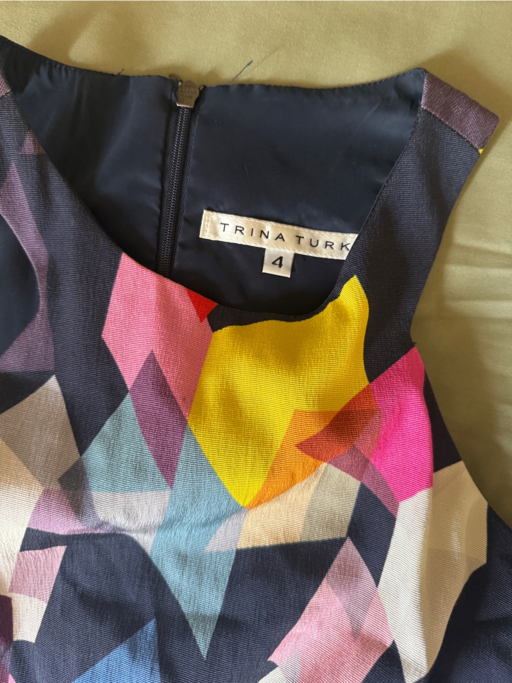 Trina Turk Geometric Abstract Print Dress in Black, Pink, Yellow & Blue